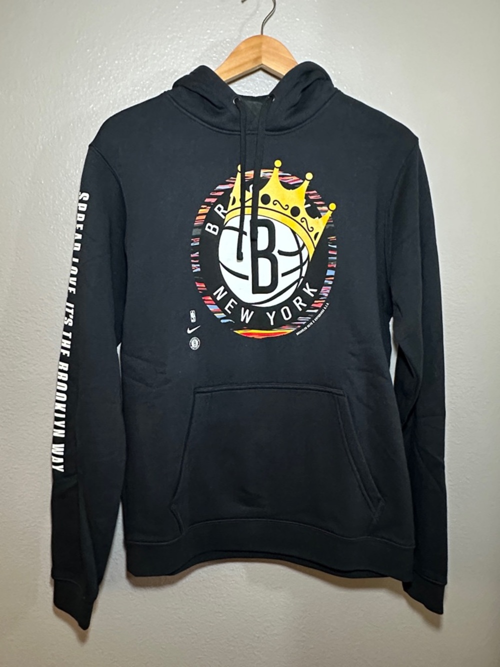 Nike Black Brooklyn Crown Logo Hoodie with Yellow Accent